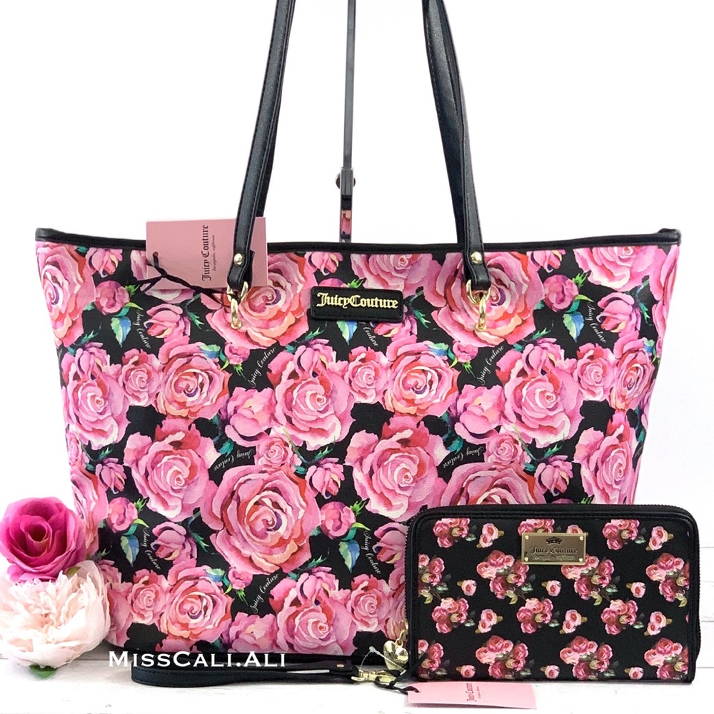 JUICY COUTURE SET 🌹 Floral Rose Tote Bag & Wallet - Picture 2 of 16
